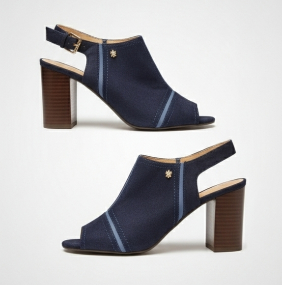 Tommy Hilfiger Blue Slingback Heels Asymmetrical Design - Picture 1 of 7